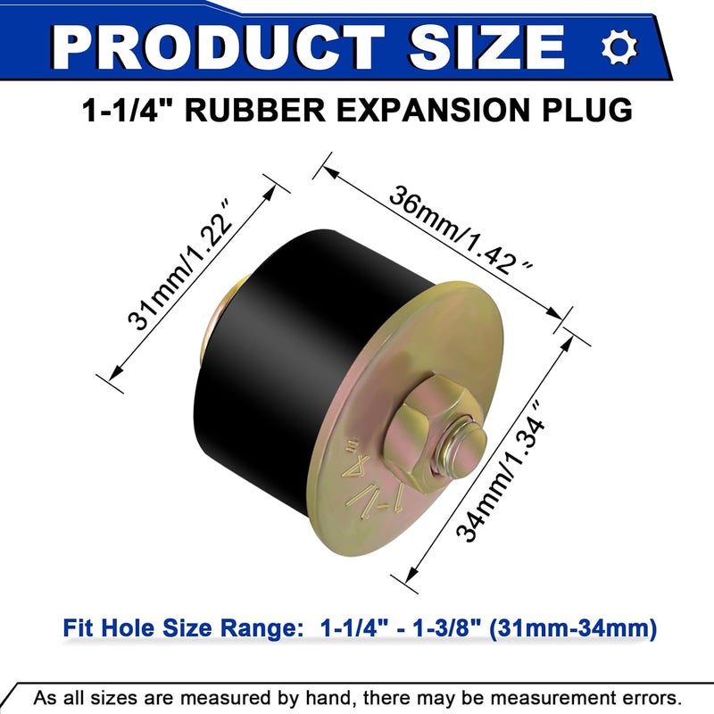 Daptemn 1-1/4" Rubber Expansion Freeze Plugs, 5PCS Automotive Engine Expandable Freeze Rubber Plugs Fit Hole : 1-1/4" to 1-3/8" (31 mm - 34 mm) - Image 2